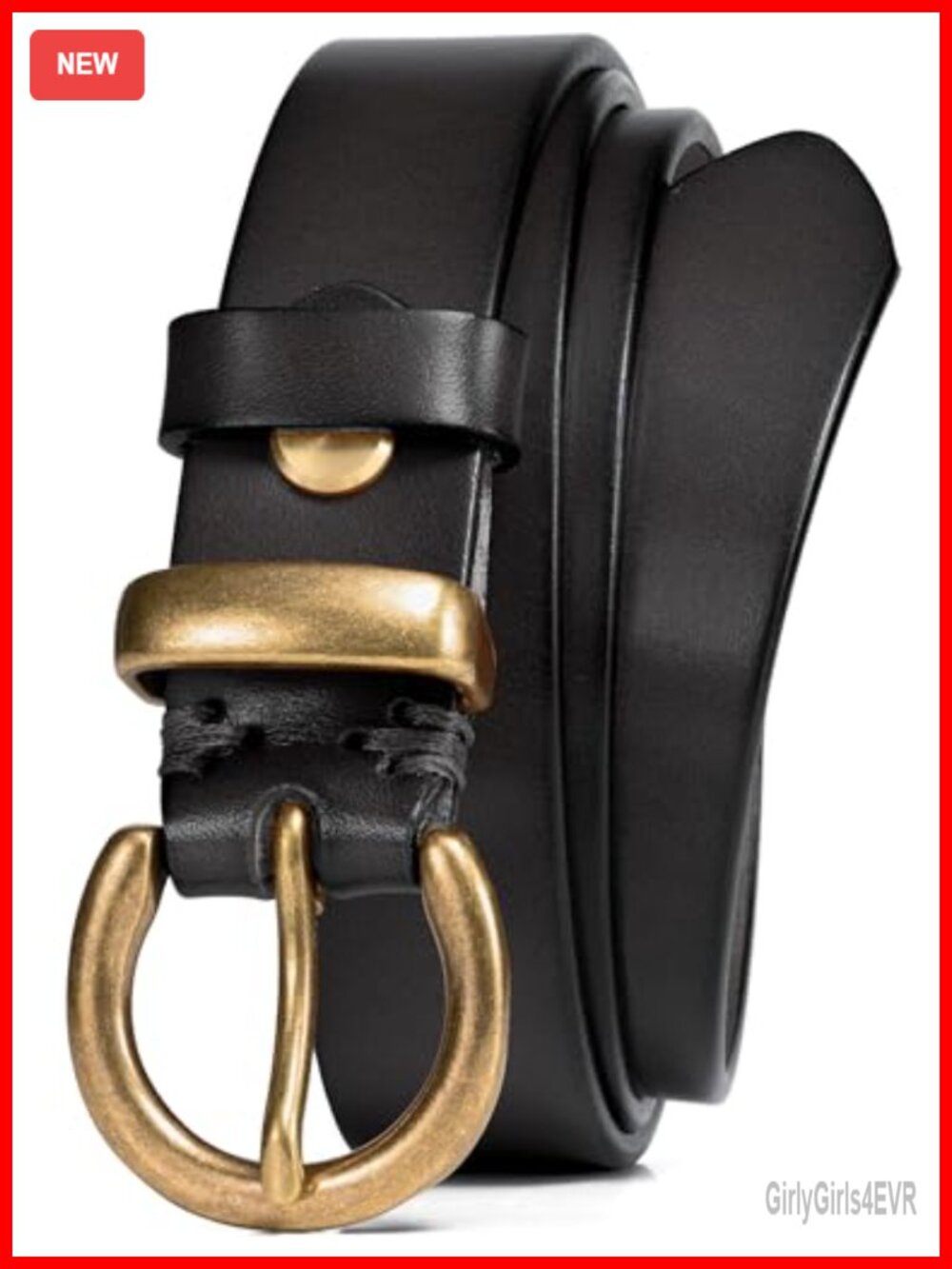 Italian Full Grain Leather Belt Women Vintage Brass Buckle Jeans